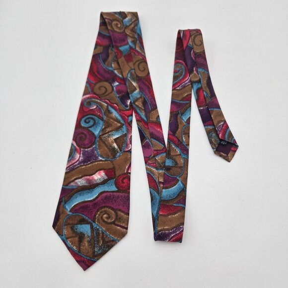 Vintage John Weitz Mens Tie Abstract Picasso 100% Silk Red Blue Purple USA 4x61 - Picture 4 of 7